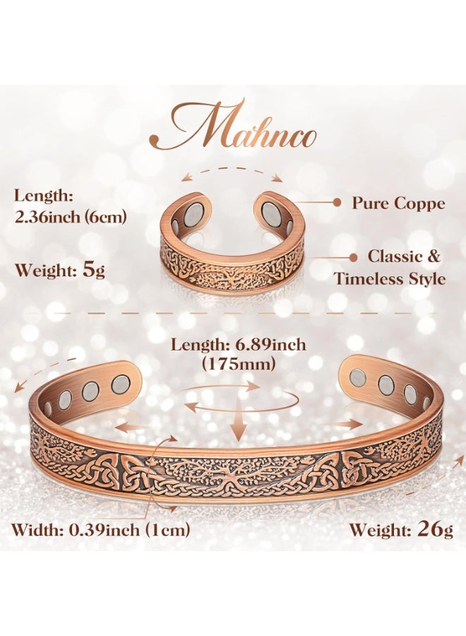 سوار نحاسي للرجال والنساء، أساور مغناطيسية بقوة 12 ضعفًا وخاتم لتصريف اللمف للرجال، هدية مجوهرات مصنوعة من النحاس النقي 100% - Image 4